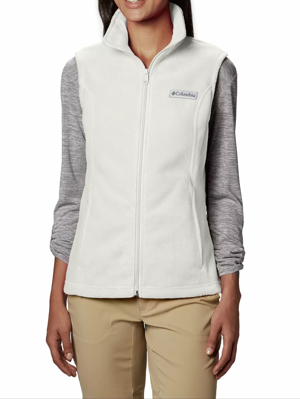 Columbia White Full-Zip Fleece Vest